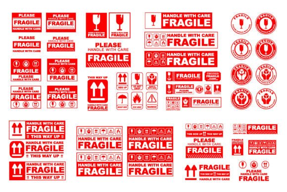 Download Fragile Set Label Typography Graphic - Premium Resources